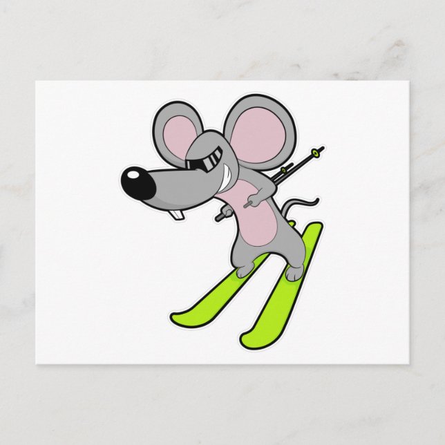 Mouse as Skier with Ski Postcard (Front)