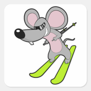 Mouse as Skier with Ski Square Sticker