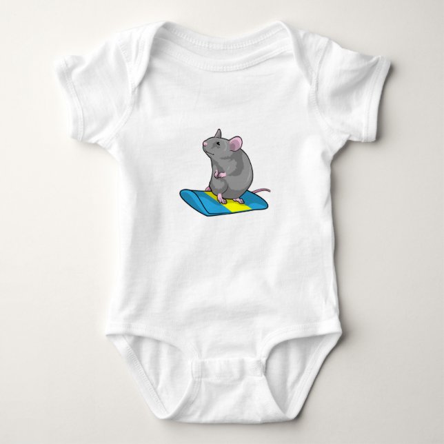 Mouse as Snowboarder with Snowboard Baby Bodysuit (Front)