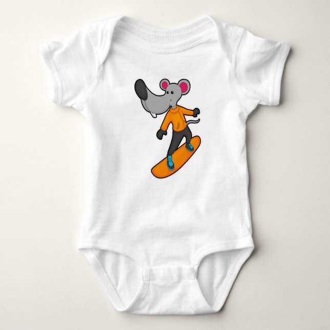 Mouse as Snowboarder with Snowboard Baby Bodysuit (Front)