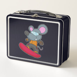 Mouse as Snowboarder with Snowboard Metal Lunch Box