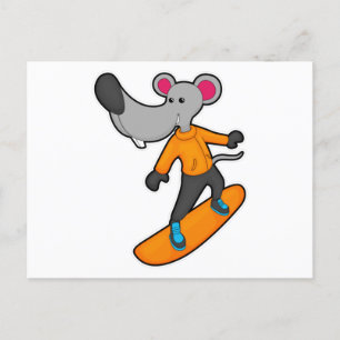 Mouse as Snowboarder with Snowboard Postcard
