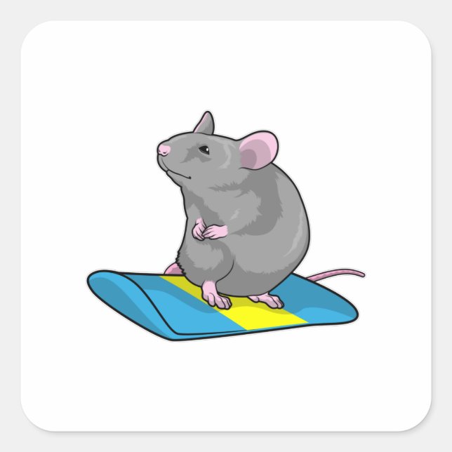 Mouse as Snowboarder with Snowboard Square Sticker (Front)