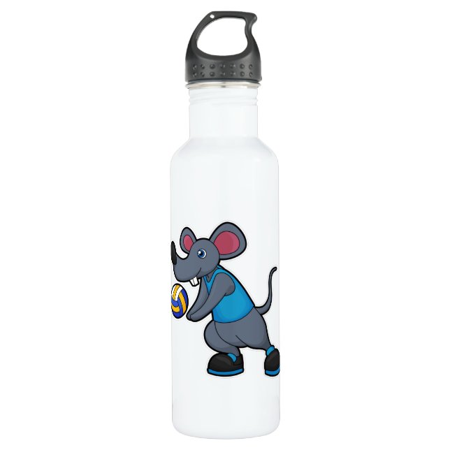 Mouse as Volleyball player with Volleyball 710 Ml Water Bottle (Front)