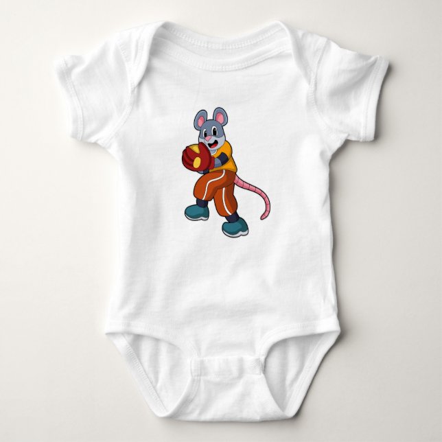 Mouse at Baseball with Baseball glove Baby Bodysuit (Front)
