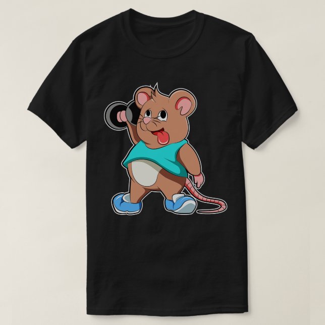 Mouse at Bodybuilding with Dumbbell T-Shirt (Design Front)