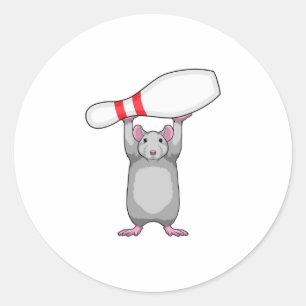 Mouse at Bowling with Bowling pin Classic Round Sticker