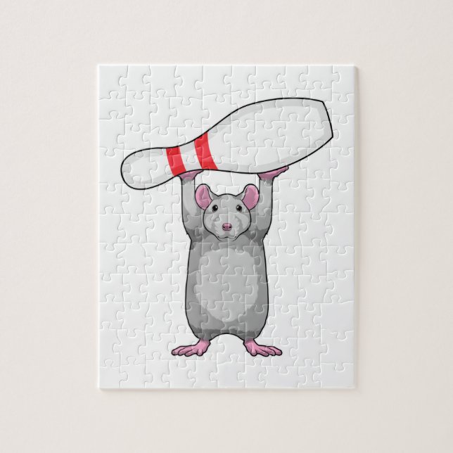 Mouse at Bowling with Bowling pin Jigsaw Puzzle (Vertical)