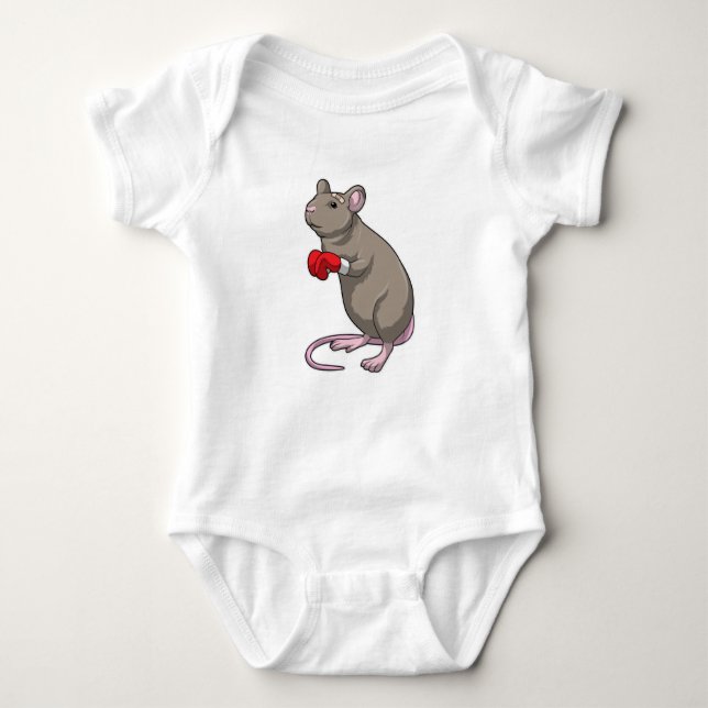 Mouse at Boxing with Boxing gloves Baby Bodysuit (Front)