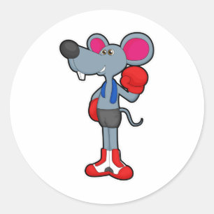 Mouse at Boxing with Boxing gloves Classic Round Sticker