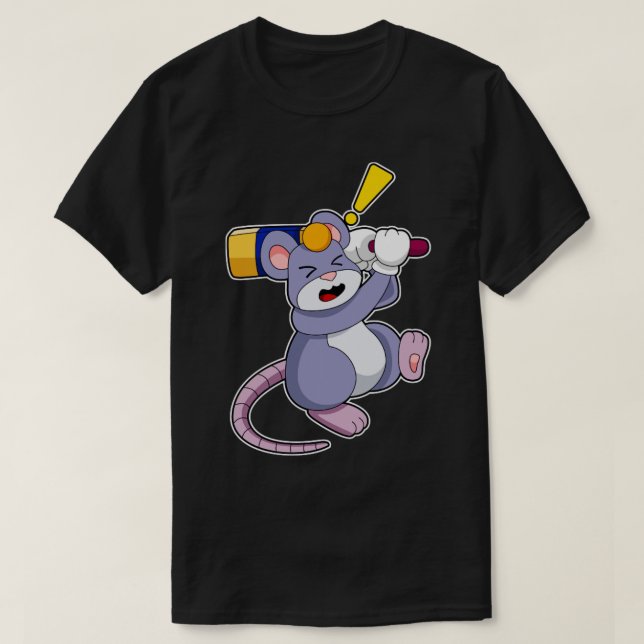 Mouse at Cricket with Cricket bat2  T-Shirt (Design Front)