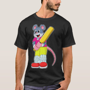 Mouse at Cricket with Cricket bat 2 T-Shirt