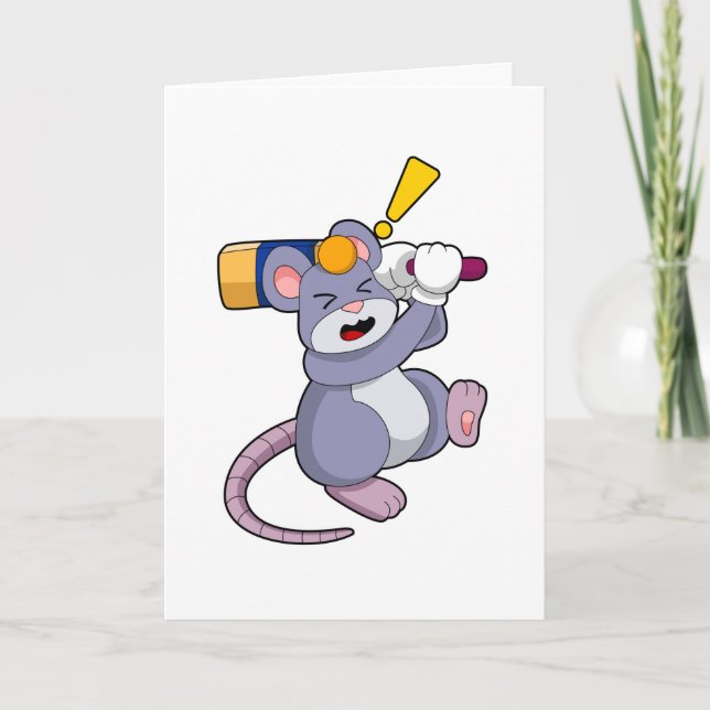 Mouse at Cricket with Cricket bat Card (Front)