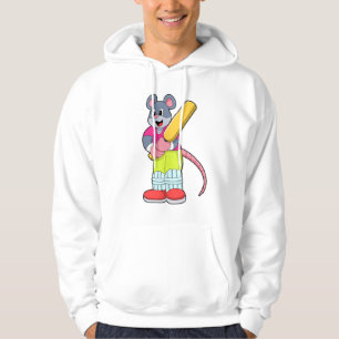 Mouse at Cricket with Cricket bat Hoodie