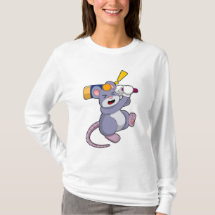 Mouse at Cricket with Cricket bat T-Shirt