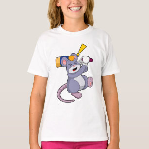 Mouse at Cricket with Cricket bat T-Shirt