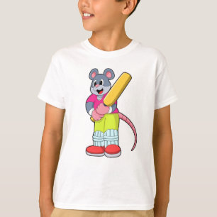Mouse at Cricket with Cricket bat T-Shirt