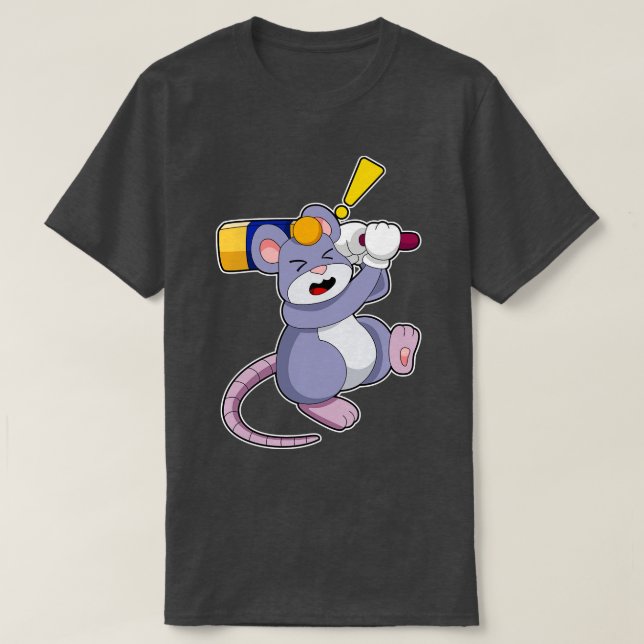 Mouse at Cricket with Cricket bat T-Shirt (Design Front)