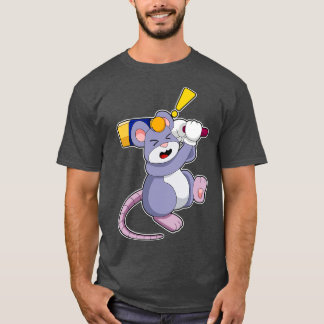 Mouse at Cricket with Cricket bat T-Shirt