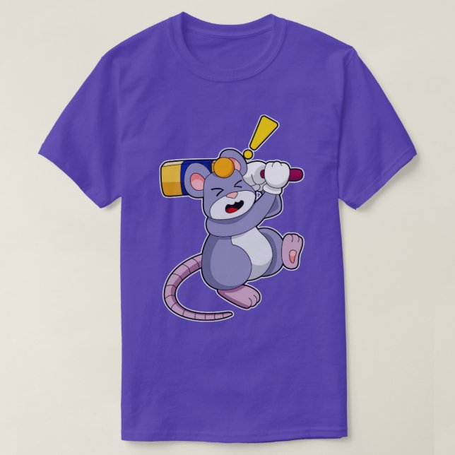 Mouse at Cricket with Cricket bat  T-Shirt (Design Front)