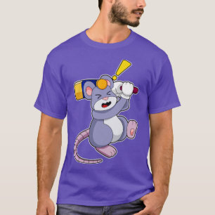 Mouse at Cricket with Cricket bat  T-Shirt