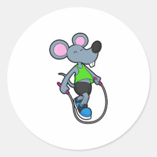 Mouse at Fitness with Rope Classic Round Sticker