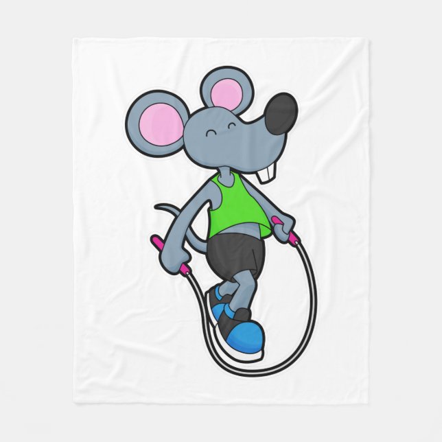 Mouse at Fitness with Rope Fleece Blanket (Front)