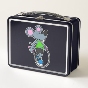 Mouse at Fitness with Rope Metal Lunch Box