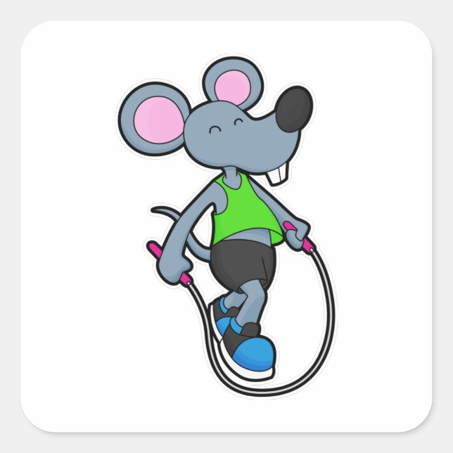 Mouse at Fitness with Rope Square Sticker (Front)
