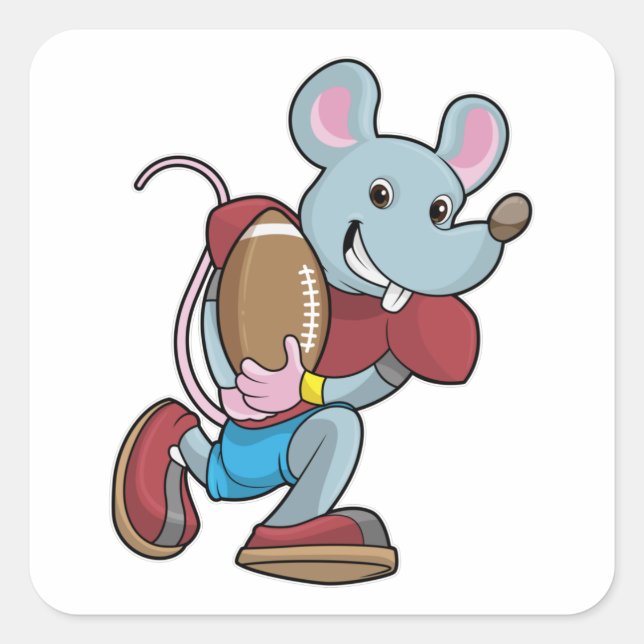 Mouse at Football with Equipment Square Sticker (Front)