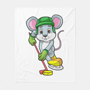 Mouse at Ice hockey with Hockey stick Fleece Blanket