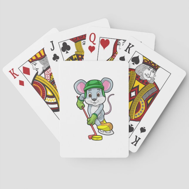 Mouse at Ice hockey with Hockey stick Playing Cards (Back)
