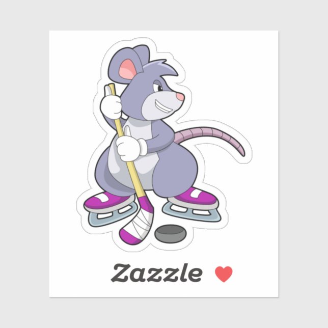 Mouse at Ice hockey with Ice hockey stick (Sheet)