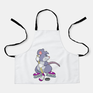 Mouse at Ice hockey with Ice hockey stick Apron