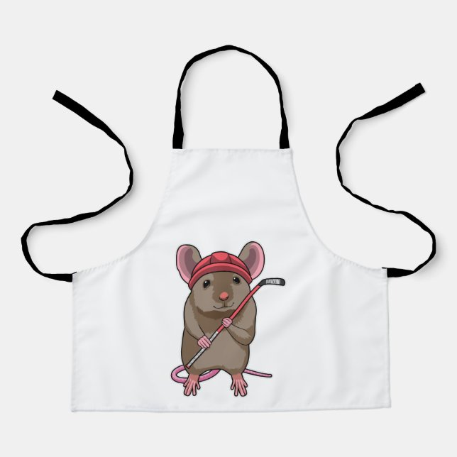 Mouse at Ice hockey with Ice hockey stick Apron (Front)