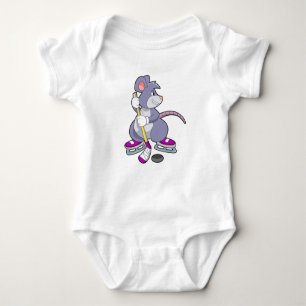 Mouse at Ice hockey with Ice hockey stick Baby Bodysuit