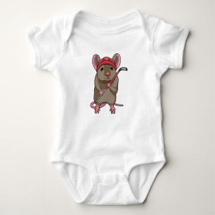 Mouse at Ice hockey with Ice hockey stick Baby Bodysuit