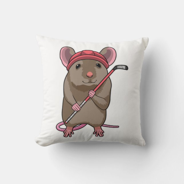Mouse at Ice hockey with Ice hockey stick Cushion (Front)