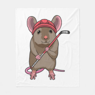 Mouse at Ice hockey with Ice hockey stick Fleece Blanket
