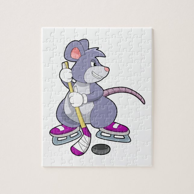 Mouse at Ice hockey with Ice hockey stick Jigsaw Puzzle (Vertical)