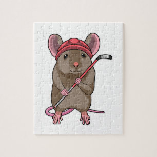 Mouse at Ice hockey with Ice hockey stick Jigsaw Puzzle