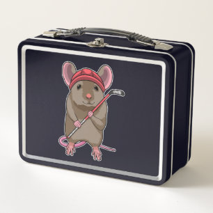 Mouse at Ice hockey with Ice hockey stick Metal Lunch Box