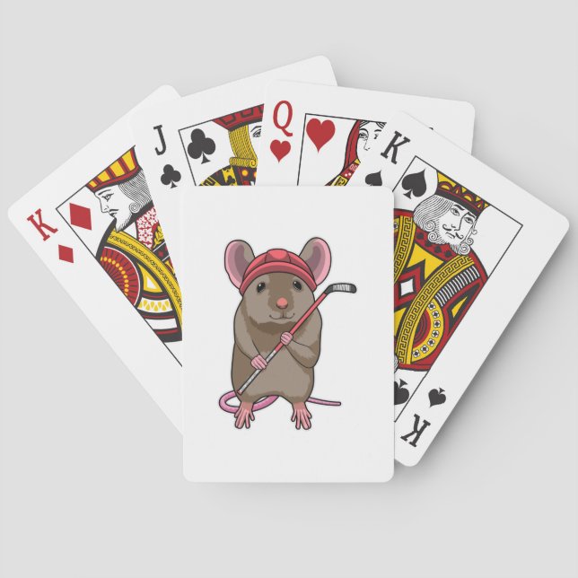 Mouse at Ice hockey with Ice hockey stick Playing Cards (Back)