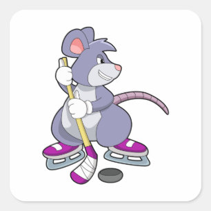 Mouse at Ice hockey with Ice hockey stick Square Sticker