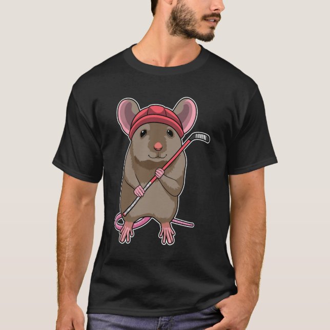 Mouse at Ice hockey with Ice hockey stick T-Shirt (Front)