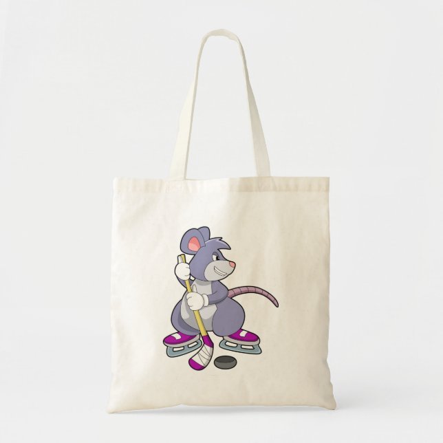 Mouse at Ice hockey with Ice hockey stick Tote Bag (Front)
