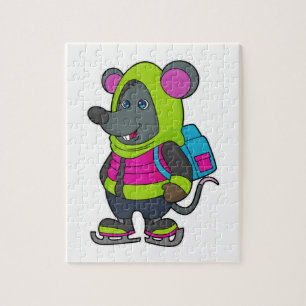 Mouse at Ice skating with Ice skates & Backpack.pn Jigsaw Puzzle