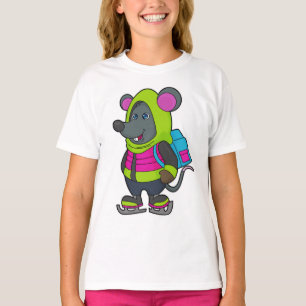 Mouse at Ice skating with Ice skates & Backpack.pn T-Shirt
