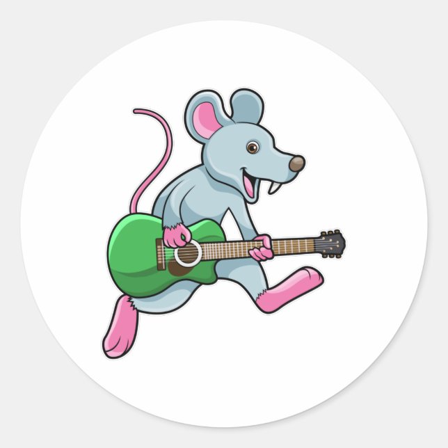 Mouse at Music with Guitar Classic Round Sticker (Front)