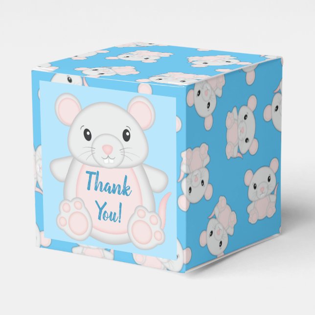 Mouse Baby Shower Blue Favour Box (Front Side)
